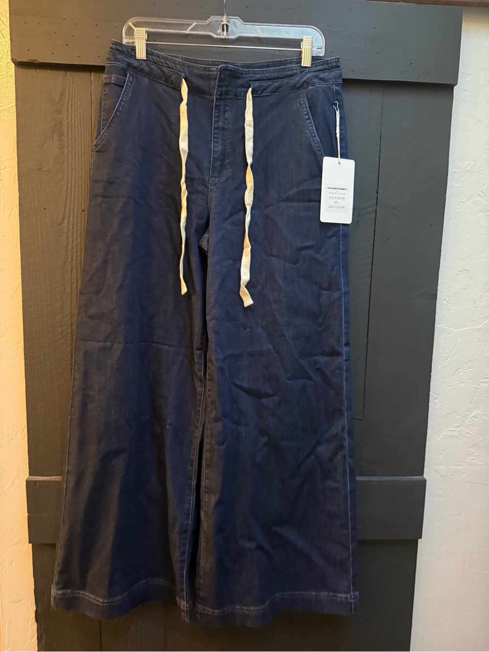Wide-Leg  Pants with Drawstring - Navy